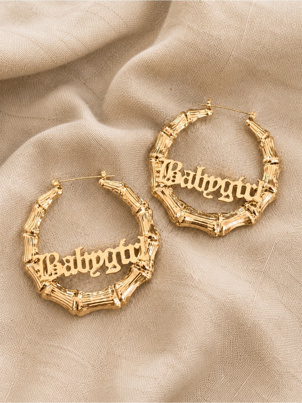 Gold 'Babygirl' Bamboo Hoop Earrings - Women Jewelry